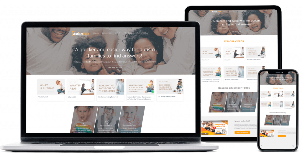 AutismFLIX streaming on multiple devices — laptop, tablet, and phone